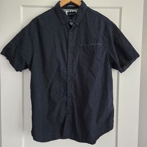 Denim & Flower Navy Blue Polka Dot Xl Men's Short Sleeve Button Up Dress Shirt